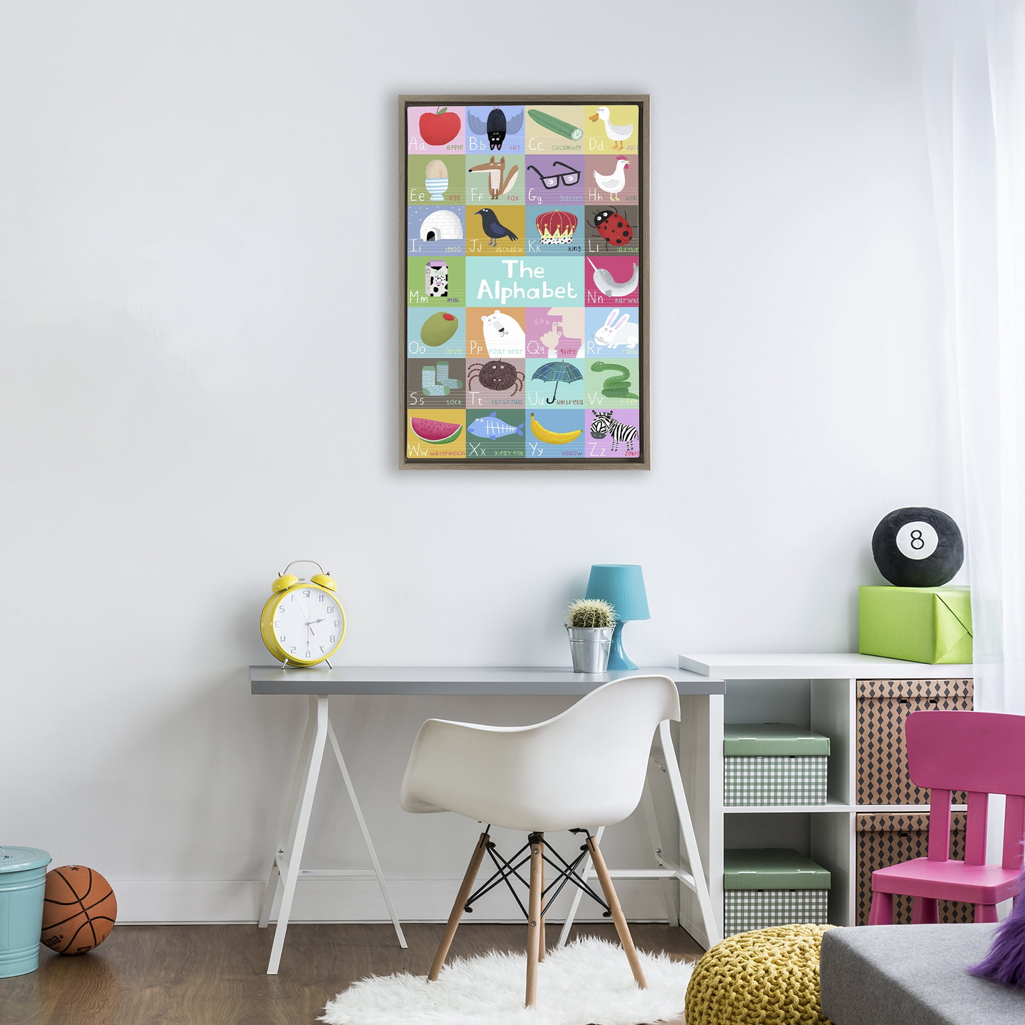 Stupell Industries First Words Alphabet Brown Framed Floater Canvas Wall Art, design by Carla Daly