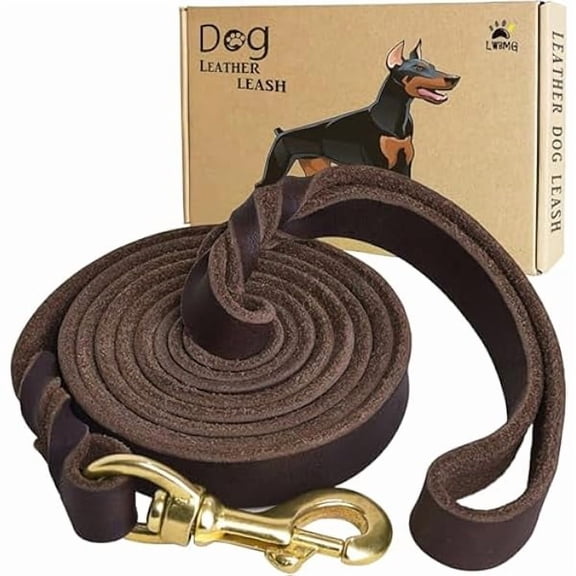 1997 Leather Dog Leash 6ft x 5/8 inch, Heavy Duty Leather Dog Training Leash, Soft Handmade Braided Pet Leashes for Large Medium & Small Dogs