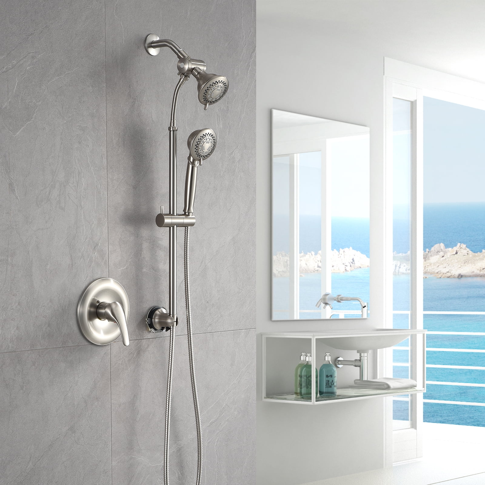 Large Stainless Steel Dual 2 Mixer Shower Rail Set with Thermostatic bar valve 