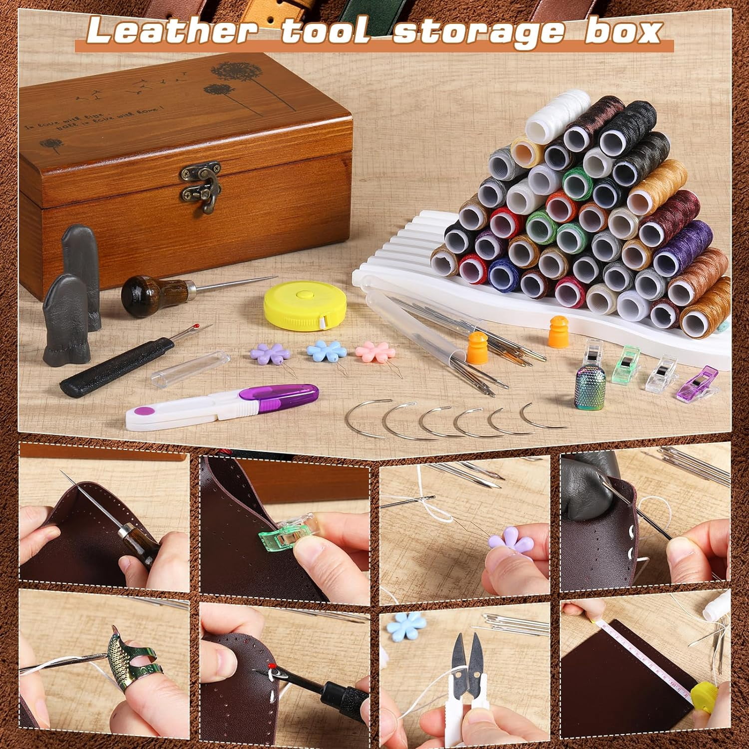 Sewing Kit, Leather Sewing Kit, Upholstery Repair Kit, Leather Sewing Tools with Large-Eye Stitching Needles, Waxed Thread, Leather Stitching Kit for DIY Leather Craft