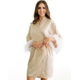thumbnail image 3 of Belles Design Womens Feather Trim Kimono Style Satin Silk Short Robe With Long Sleeve Bridesmaid Loungewear Sleepwear, 3 of 8