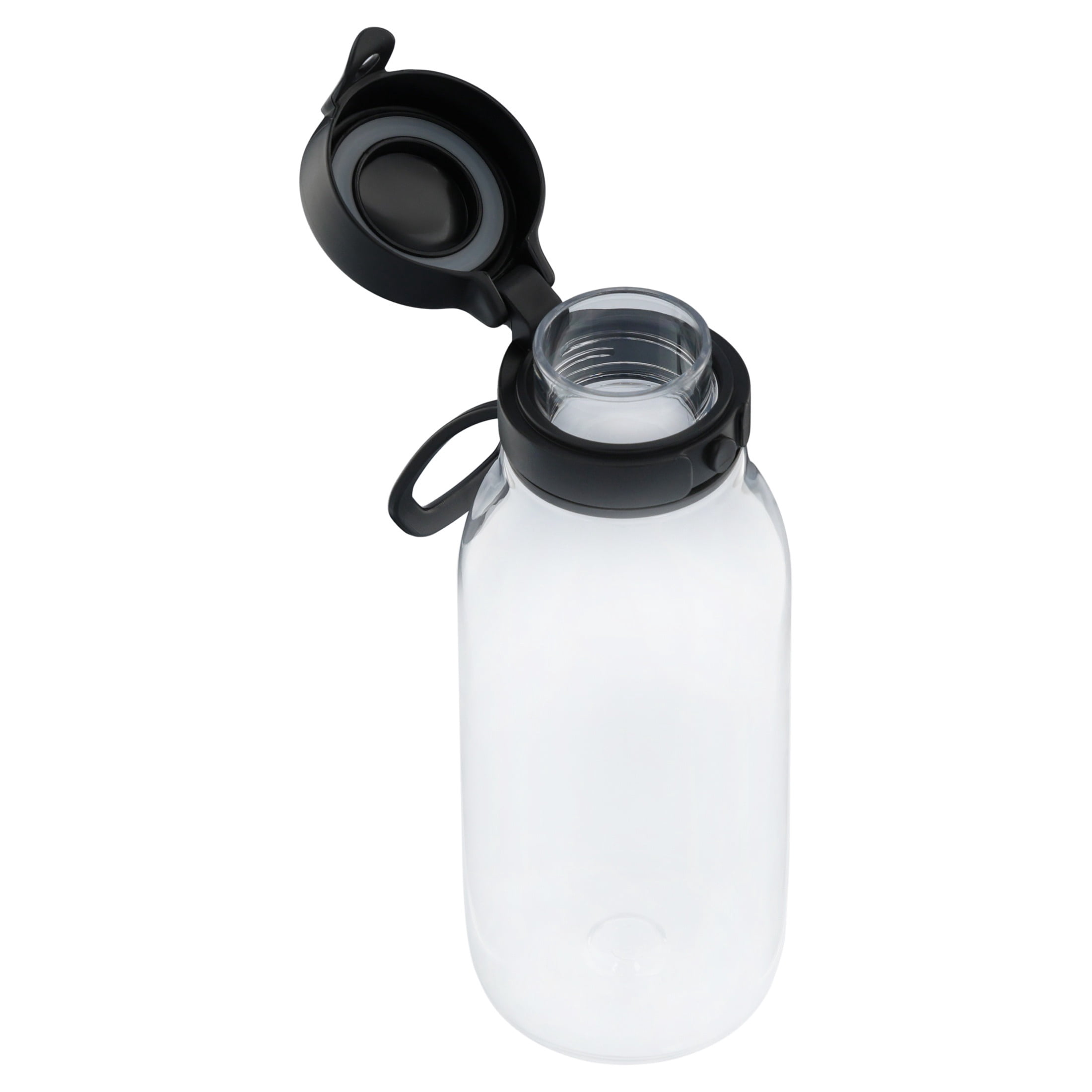 Mainstays Kids 16 oz Black and Clear Plastic Water Bottle with Flip-Top Chug Lid