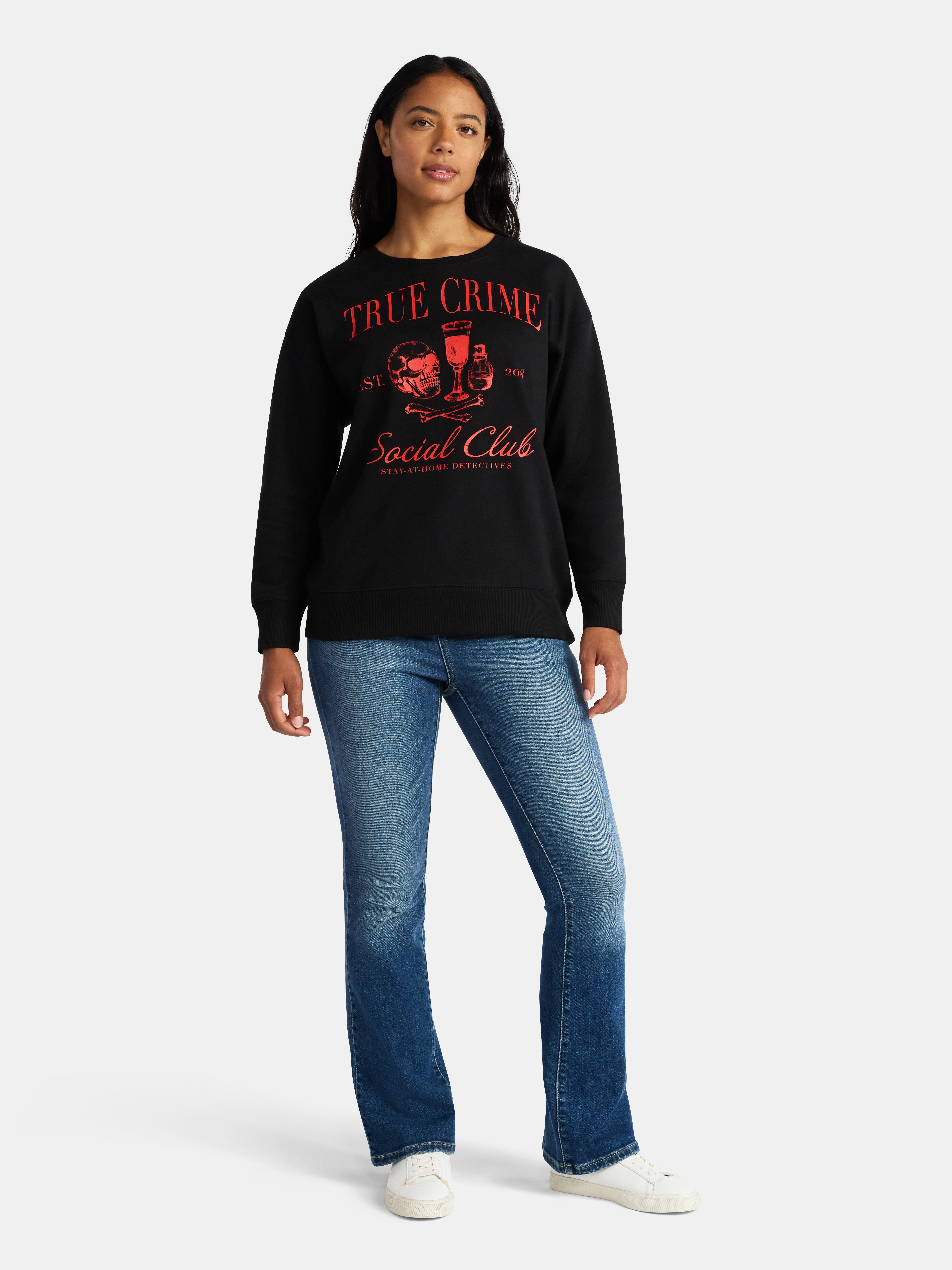 Women's Halloween True Crime Club Graphic Fleece Sweatshirt from Way to Celebrate, Sizes S-XXXL