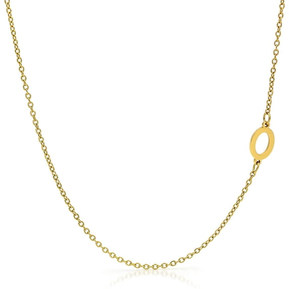Giorgio Bergamo Stainless Steel Yellow Gold Plated Minimalist, Dainty Sideways A - Z Intial Letter Pendant Mens Womens Necklace, Free Micro Fiber Cloth, Gold, O