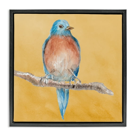 Stupell Industries Traditional Bluebird Perched Animals & Insects Painting Black Floater Framed Canvas Art Print Wall Art, 18 x 18