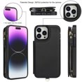 thumbnail image 7 of Wallet Case for Apple iPhone 14 Pro Max, with Crossbody Shoulder Strap & Hand Wrist Cards Holder Zipper Pocket Stand Feature Full Protective Shockpoof Phone Case for iPhone 14 Pro Max, Black, 7 of 7