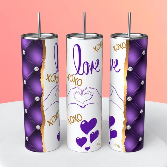 Purple Love Hearts Valentine’s Day 20 oz insulated tumbler coffee cup drink