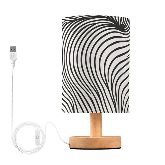 Line Black Table Lamp USB Bedside Desk Nightstand Lamp Printed Gifts Small Lamp Wood Base for Bedroom Living Room Kids Room College Dorm