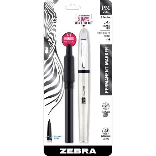 Zebra Pen Fine Bullet Tip PM-701 Permanent Marker Fine Marker Point - Bullet Marker Point Style - Refillable - Black Alcohol Based Ink - Stainless Steel Barrel - 1 Pack