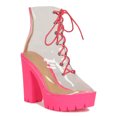 thumbnail image 1 of Women Transparent Lace Up Chunky Lug Sole Platform Heel Booties 19261, 1 of 6
