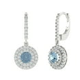 thumbnail image 2 of White Solid Solid Gold Halo Stud Everyday Dainty Earrings - 2.04 Ct Brilliant Round Cut Drop Dangle Natural Sky Blue Topaz 14K, Everyday Dainty Earrings Lever Back, 2 of 7