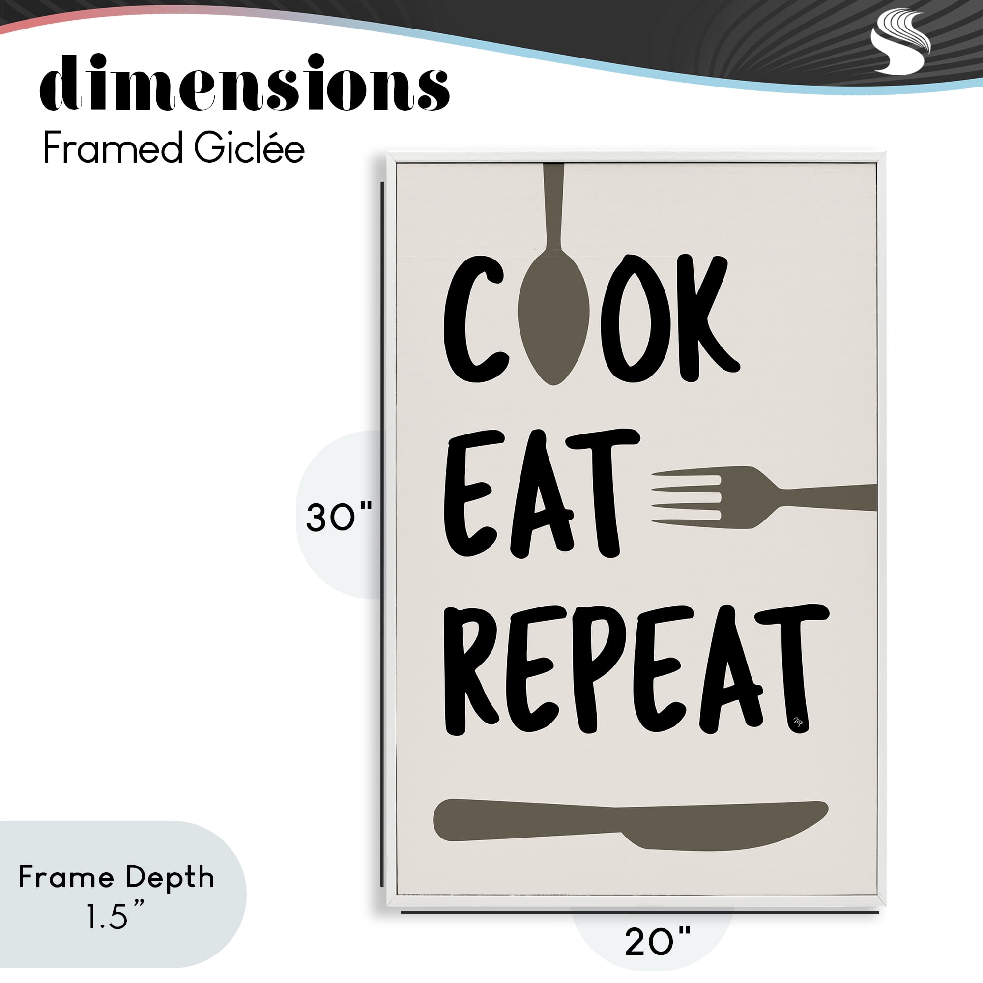 Stupell Industries Cook Eat Repeat with Utensils White Framed Giclee Art, design by Martina Pavlova