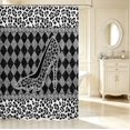thumbnail image 2 of Erosebridal Minimalist Cheetah High Heels Shower Curtain 72Wx78L,Vintage Geometric Plaid Bath Curtain,Gray Black, 2 of 5