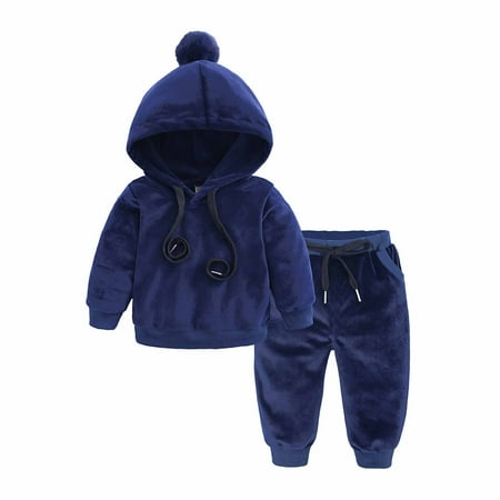 

BELLZELY Toddler Clothing Sets Clearance Autumn Winter Girls Golden Velvet Hairball Hooded Pullover Long Sleeve Top Casual Pants Suit