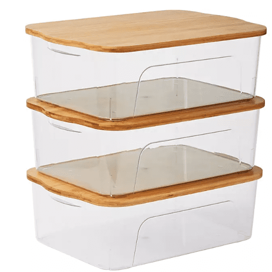 3 Piece set Grey with bamboo lids Multipurpose storage bins.