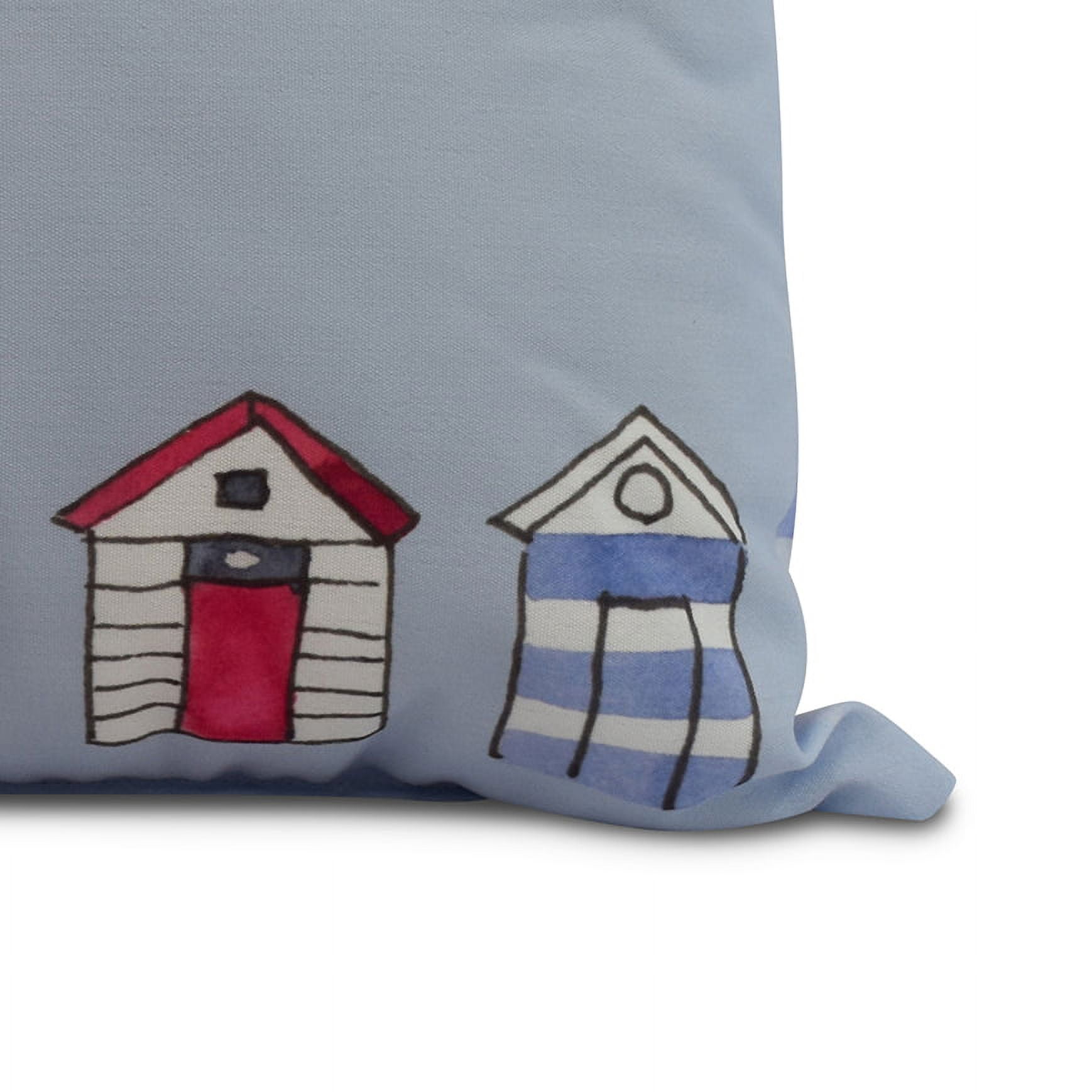 Simply Daisy, 20" x 20" Beach Huts, Geometric Print Outdoor Pillow, Light Blue