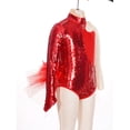 thumbnail image 3 of TSSOE Kids Girls Sequin Ballet Dance Dress One Shoulder Long Sleeve Gymnastic Leotard Jazz Cha Cha Ballroom Costume Red 10, 3 of 7