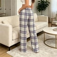 thumbnail image 5 of LOINRODI Women Plaid Wide Leg Pants Elastic High Waist Baggy Fashion Pocket Fall Breathable Casual Trousers Blue XL, 5 of 5
