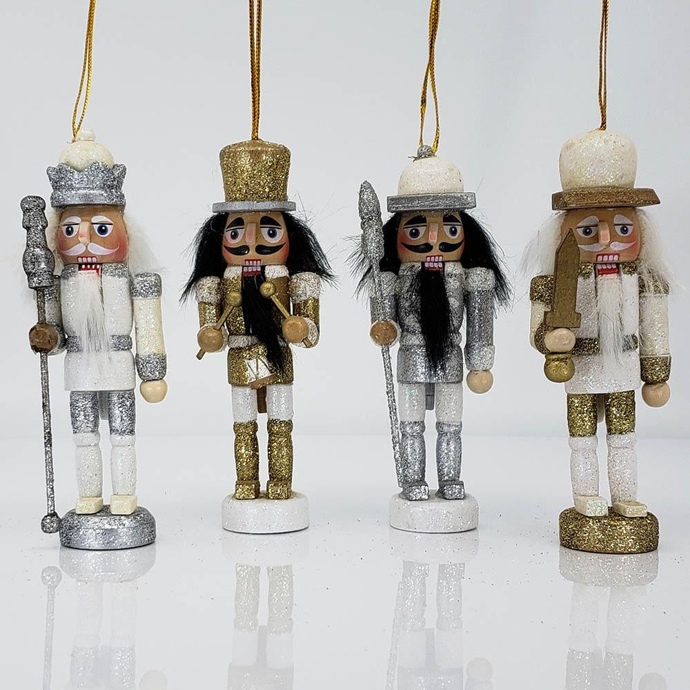 Nutcracker Ornament Set of 4 Gold and Silver 5 inch