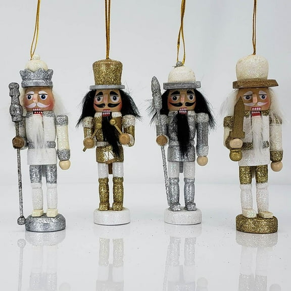 Nutcracker Ornament Set of 4 Gold and Silver 5 inch