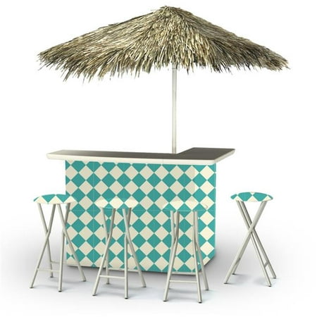 Best of Times 2003W2112-MCP Take Me To The Races Palapa Portable Bar & 6 ft. Square Palapa Umbrella, Mint &