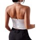 thumbnail image 4 of SAYOO, chaleco de plumas para mujer, sin mangas, con cordones, cuello Halter, espalda descubierta, retales de plumas, Tops de verano para fiesta de Club SAYOO  moda, 4 of 5