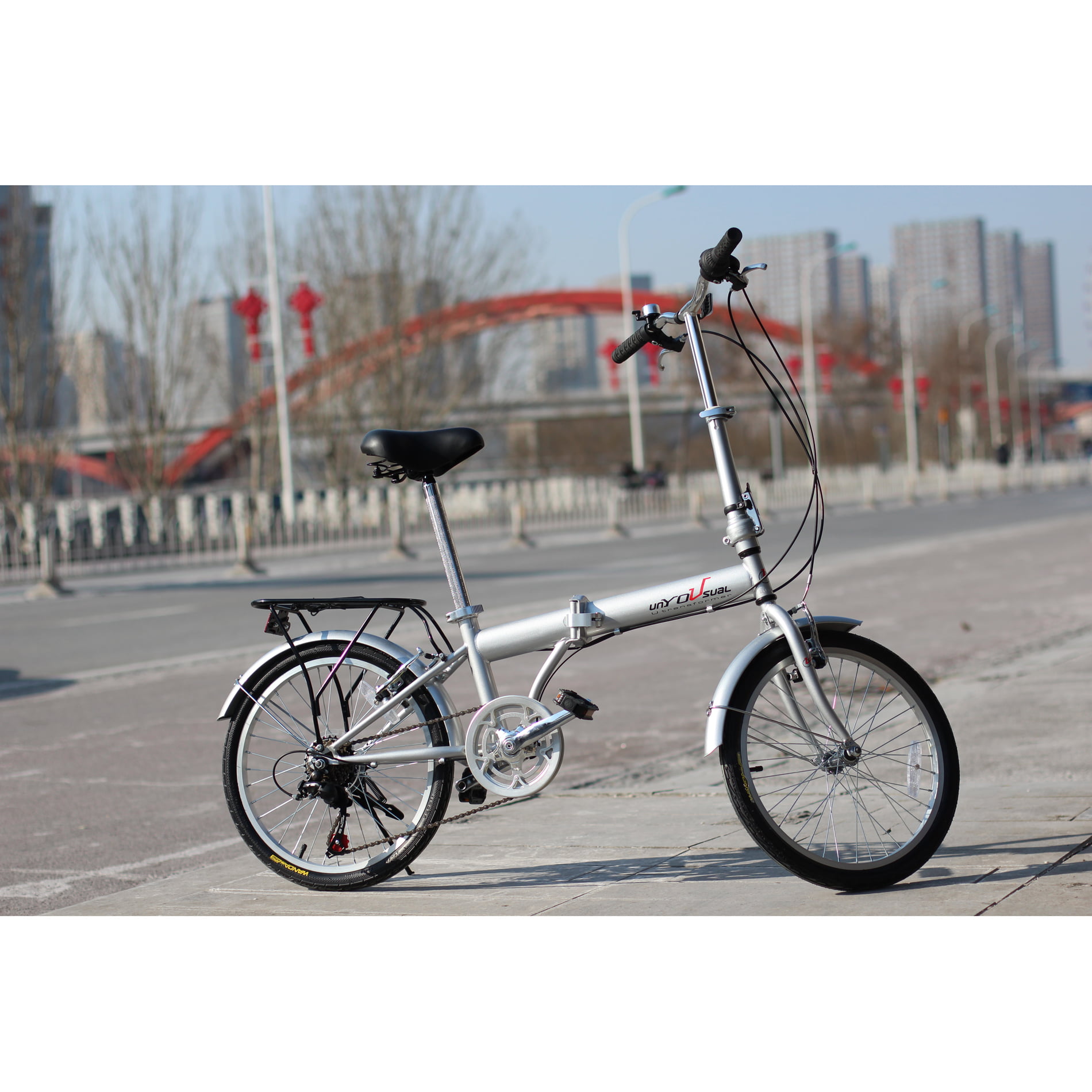 【US Stock】 UROSA Leisure Mini 20in Folding Bikes Lightweight Aluminum Road Urban Commuters Bicycle Tires High Tensile Steel Folding Frame 7 Speed ​​City Compact Bike