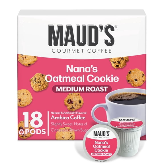 Maud's Oatmeal Cookie Flavored Coffee Pods, 18 ct, Medium Roast Flavored Coffee in Single Serve Pods – 100% Arabica Beans, Compatible with Keurig K Cups Maker