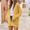 thumbnail image 4 of Wang6 Womens Lightweight Long Cardigan Sweaters Fall Long Sleeve Loose Knits Trendy Open Front Hollow Knitted Outwear Coats Yellow XL, 4 of 8