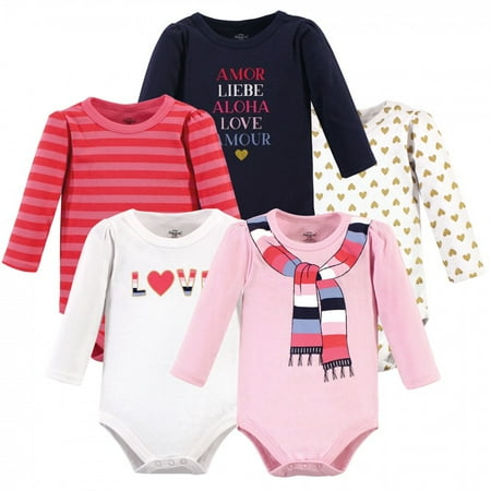 

Little Treasure Baby Girl Cotton Long-Sleeve Bodysuits 5pk Cozy Scarf 9-12 Months