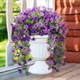 thumbnail image 7 of Scidweet Artificial Flowers Outdoors, 2 Pcs Hanging Fake Flowers Faux Silk Spring Summer Decoration for Home Garden Porch, Purple, 7 of 7