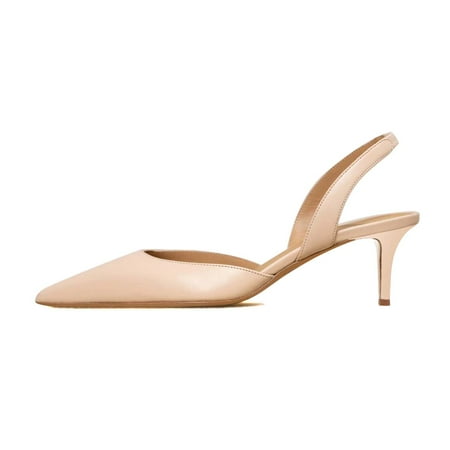 XYD Women Fashion Kitten Heel Slingback Ankle Strap Pumps Pointed Closed Toe Slip On Comfortable Formal Office Lady Shoes Size 11 Light Pink