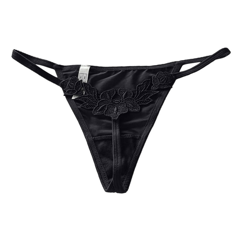 Black Floral Ribbed Seamless Thong