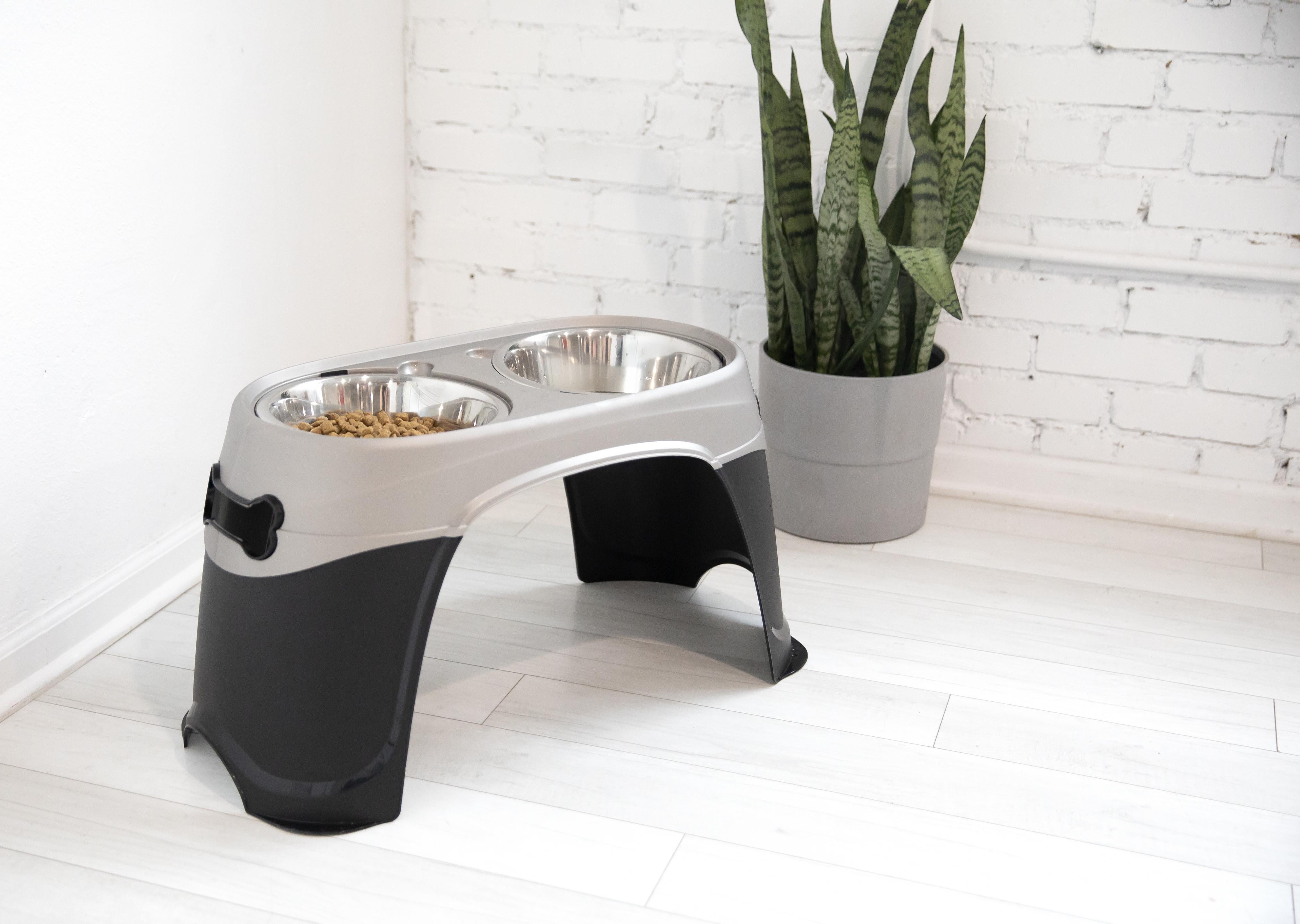 Petmate Easy Reach Diner Elevated Dog Bowl Station with 2 Stainless Steel Dog Bowls, Black, X-Large