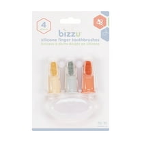 Bizzu Baby Silicone Finger Toothbrush with Storage Case, Food-Grade Platinum Silicone, Oral Care for Infants and Babies, 3 Count