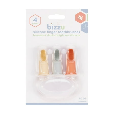 Bizzu Baby Silicone Finger Toothbrush with Storage Case, Food-Grade Platinum Silicone, Oral Care for Infants and Babies, 3 Count