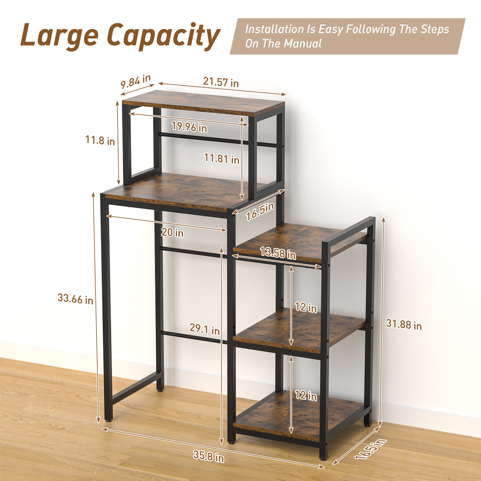 Mini Fridge Stand & Microwave Stand with 3-Tier Storage Shelves for Dorm Kitchen