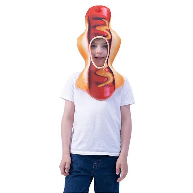 Gorro de salchicha para niños divertido para cosplay con salsa de tomate