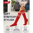 thumbnail image 2 of HUGH UGOLI Knee High Cotton Socks for Girls & Boys, Long Tube School Uniform Socks with Stripes, Soft & Comfortable, Red, 12-14 Years Old, 4 Pairs, 2 of 6
