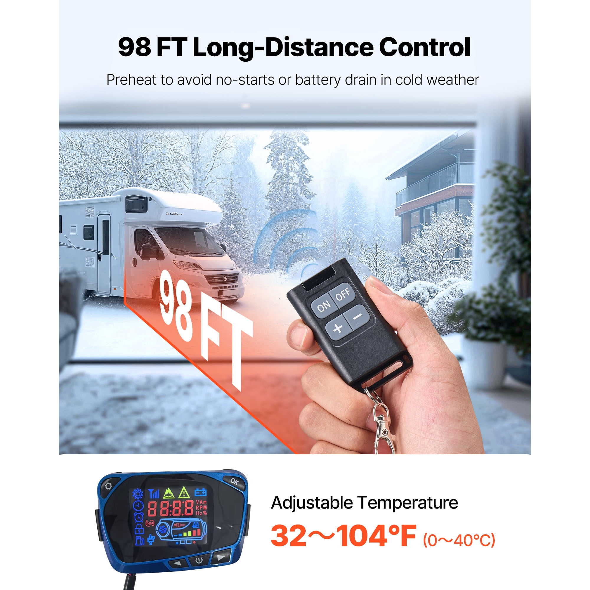 KFFKFF 8 kW Diesel Air Heater, 12-24V DC, Efficient Heating System with Remote Control and LCD Display, Quiet Operation, Pre-Heating Feature, Suitable for RVs, Trucks, Campers, Vans, Boats