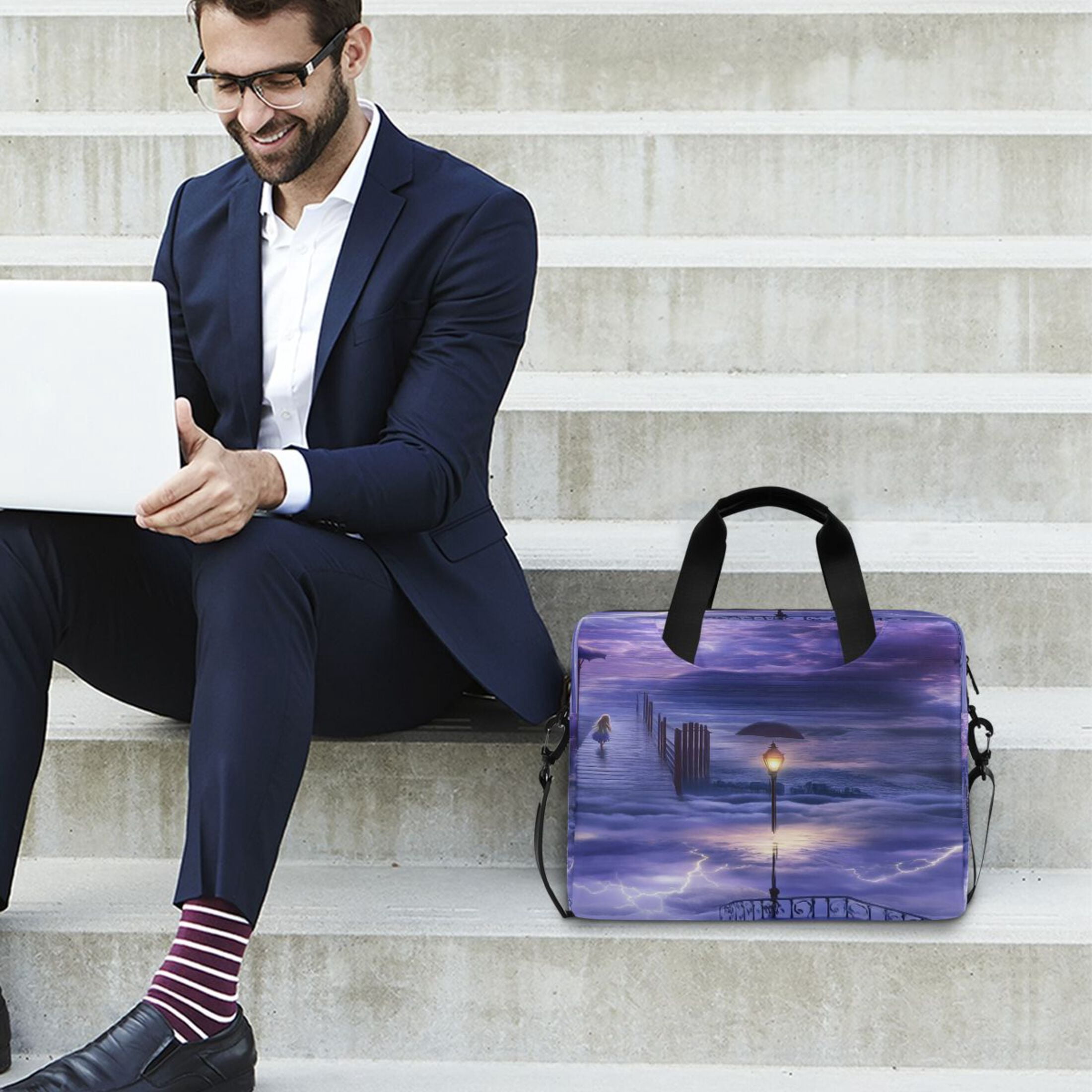 16" Laptop Tote Bag Laptop Sleeve Case Computer Briefcase for Work & Travel Purple Clouds