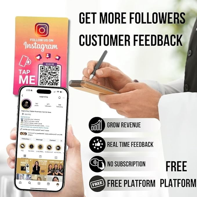 Boost Followers with Reusable QR & NFC Tap Sticker - Easy Follow Tap Sticker for Your Business, Store & Shop Followers Quickly - (2 Stickers)