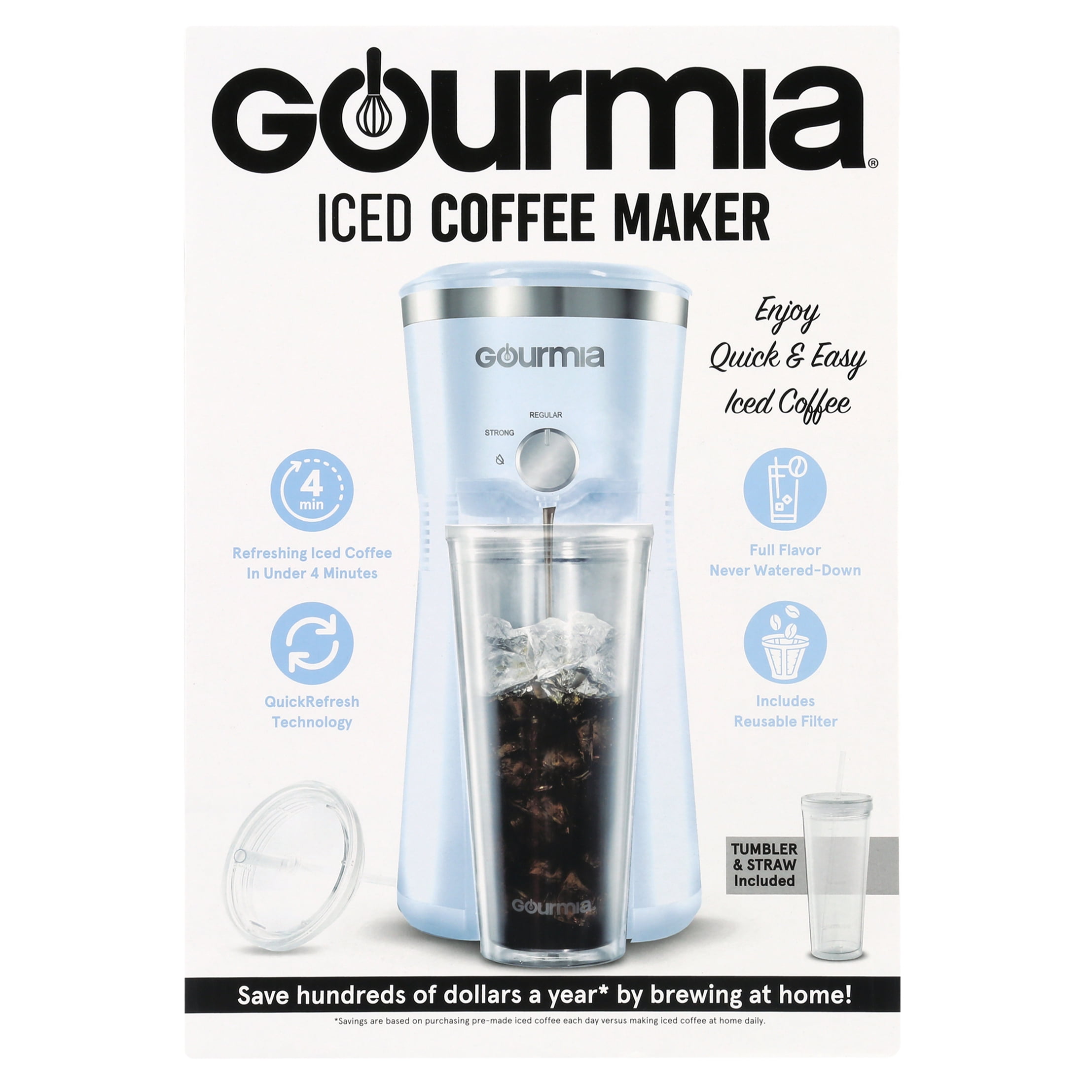 Gourmia Iced Coffee Maker with 25 fl oz. Reusable Tumbler, Red