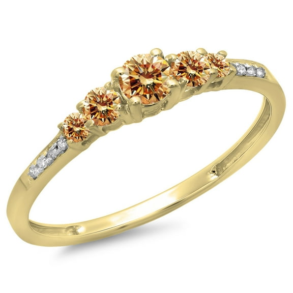 0.40 Carat (ctw) 10K Yellow Gold Round Cut Champagne & White Diamond Ladies Bridal 5 Stone Engagement Ring