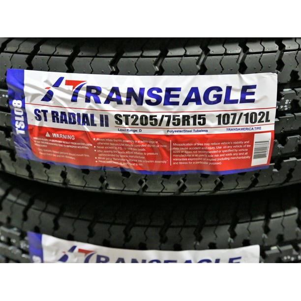 Set of 4 (FOUR) Transeagle ST Radial II ST205/75R15 Load D 8 Ply Trailer Tire