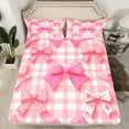 thumbnail image 2 of Manfei Cartoon Abstract Bowknot Twin Sheet Sets for Girls, Kawaii Buffalo Plaid Twin Fitted Sheet, Fairy Tale Flat Sheet, Luxury Bedroom Decor, 3pcs, 2 of 7