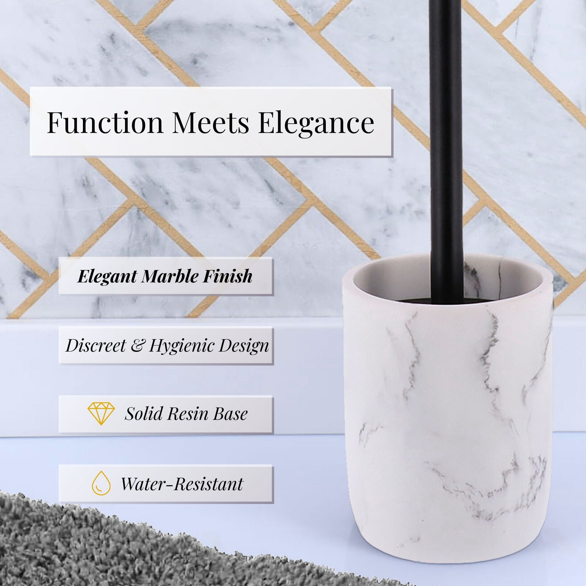 White Marble Toilet Brush and Holder Set