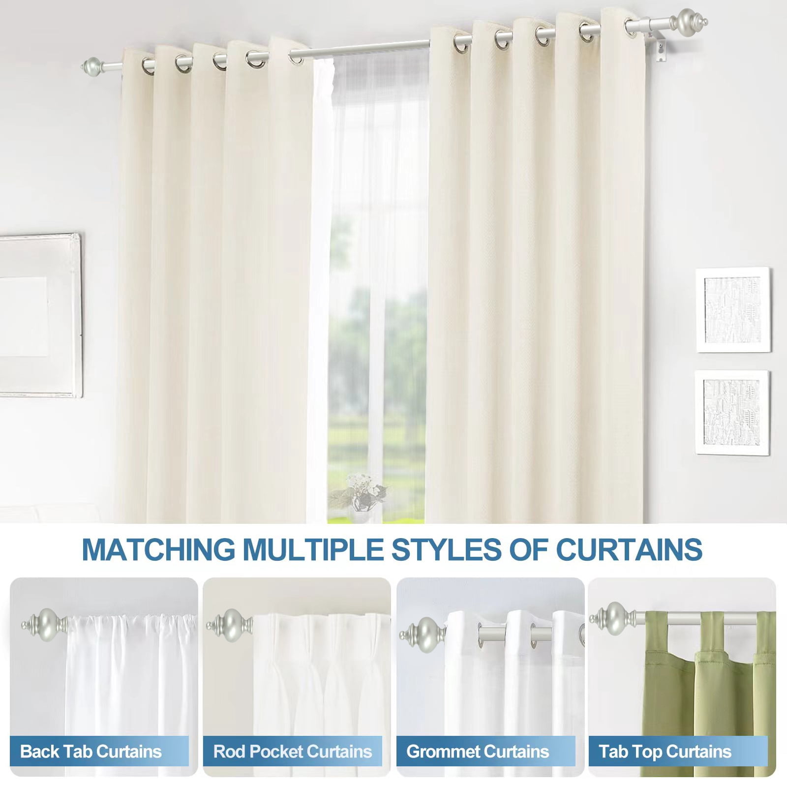 Urbanest Round Urn Single Curtain Rod Set, 5/8", 28-48", Pewter