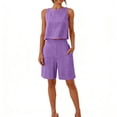 thumbnail image 2 of Costeam Womens 2 Piece Matching Outfit Sleeveless Crew Neck Cropped Top Elastic High Waist Bermuda Shorts with Side Pockets Lightweight Soft Breathable Relaxed Fit Summer Loungewear Set, 2 of 6