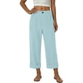 thumbnail image 4 of High Waist Capriss New Women’s Elastic Waist Capris Fashion Straight Leg Cropped Pants with Button Decor Loose Casual Rolled Hem Capris Pants Light Blue XXL, 4 of 5